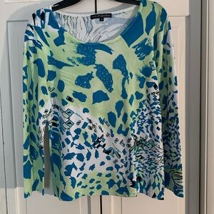 Pierre NewYork Graphic Green & Blue Blouse with Rounded Neckline